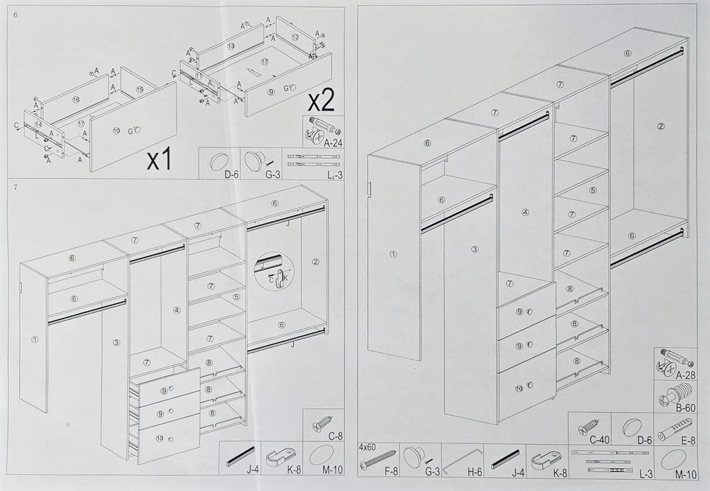 White Wood Wall Mounted Closet Organizer with Shelves and Drawers L53203