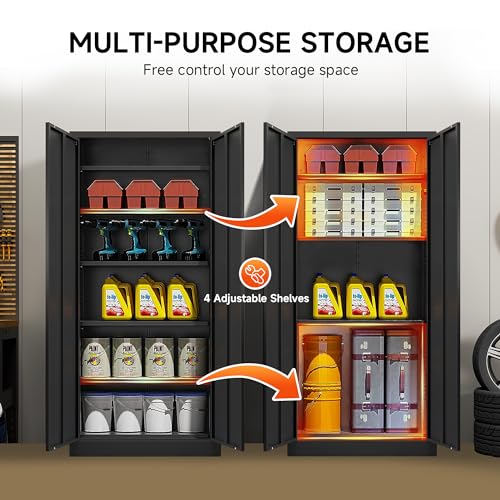 Black 71 inch Metal Storage Cabinet with 2 Doors and 4 Adjustable Shelves Z152