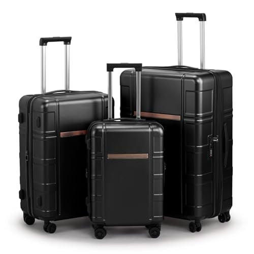 3 Piece Expandable Luggage Set PC+ABS Hard-Side Spinner Suitcase 20in 24in 28in Rose Gold M993931