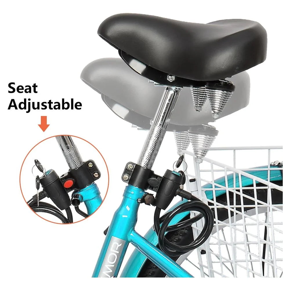 Adult Trike 7 Speed 24/26 Inch Three-Wheeled Cruiser Bike with Folding Front & Rear Basket Adjustable Height Seat R54578