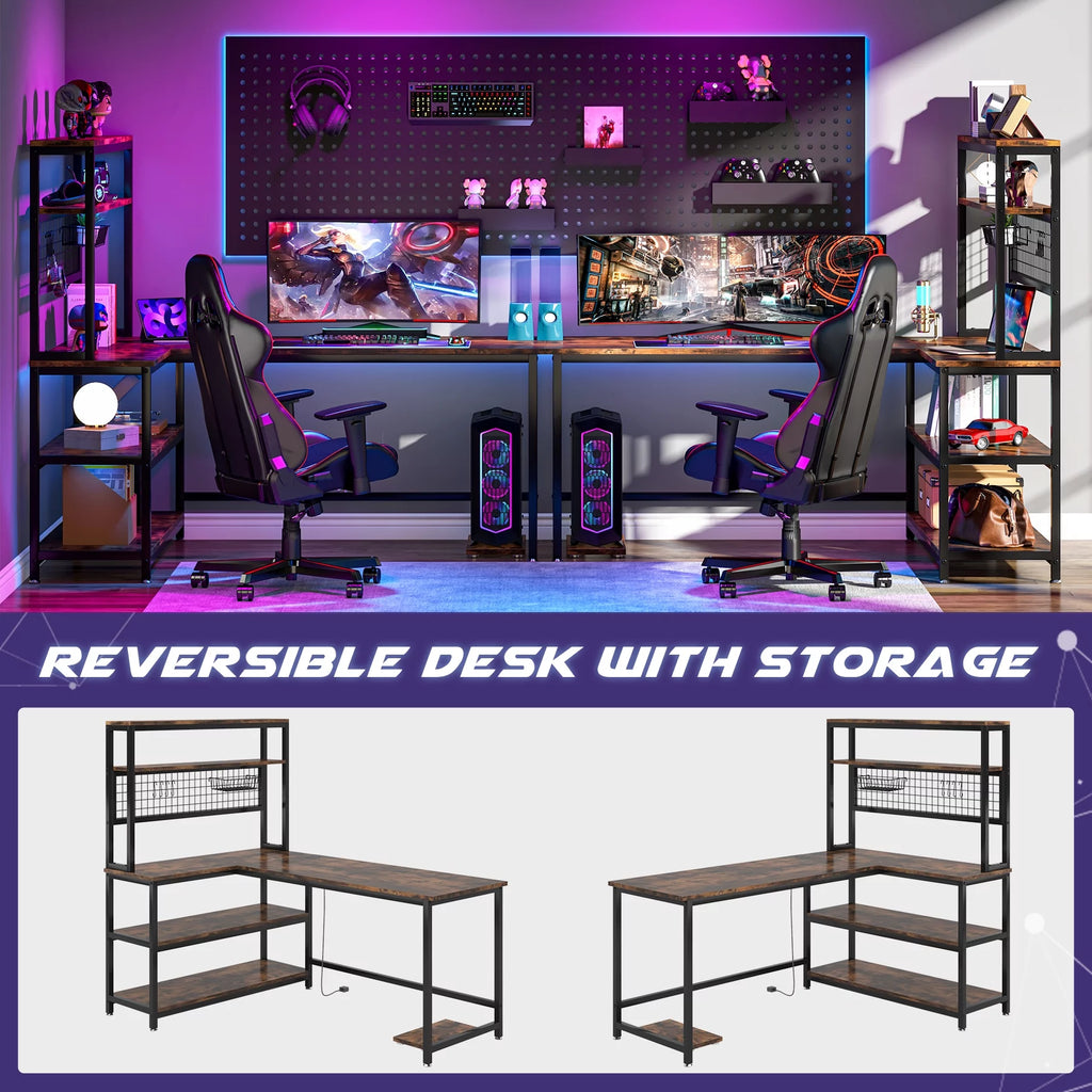 55" Computer Desk with Hutch & Bookshelf (Brown) A8107