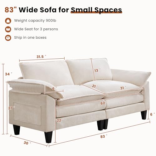 83" Chenille Fabric Loveseat Sofa with Double Cushion and 2 Pillows E4524