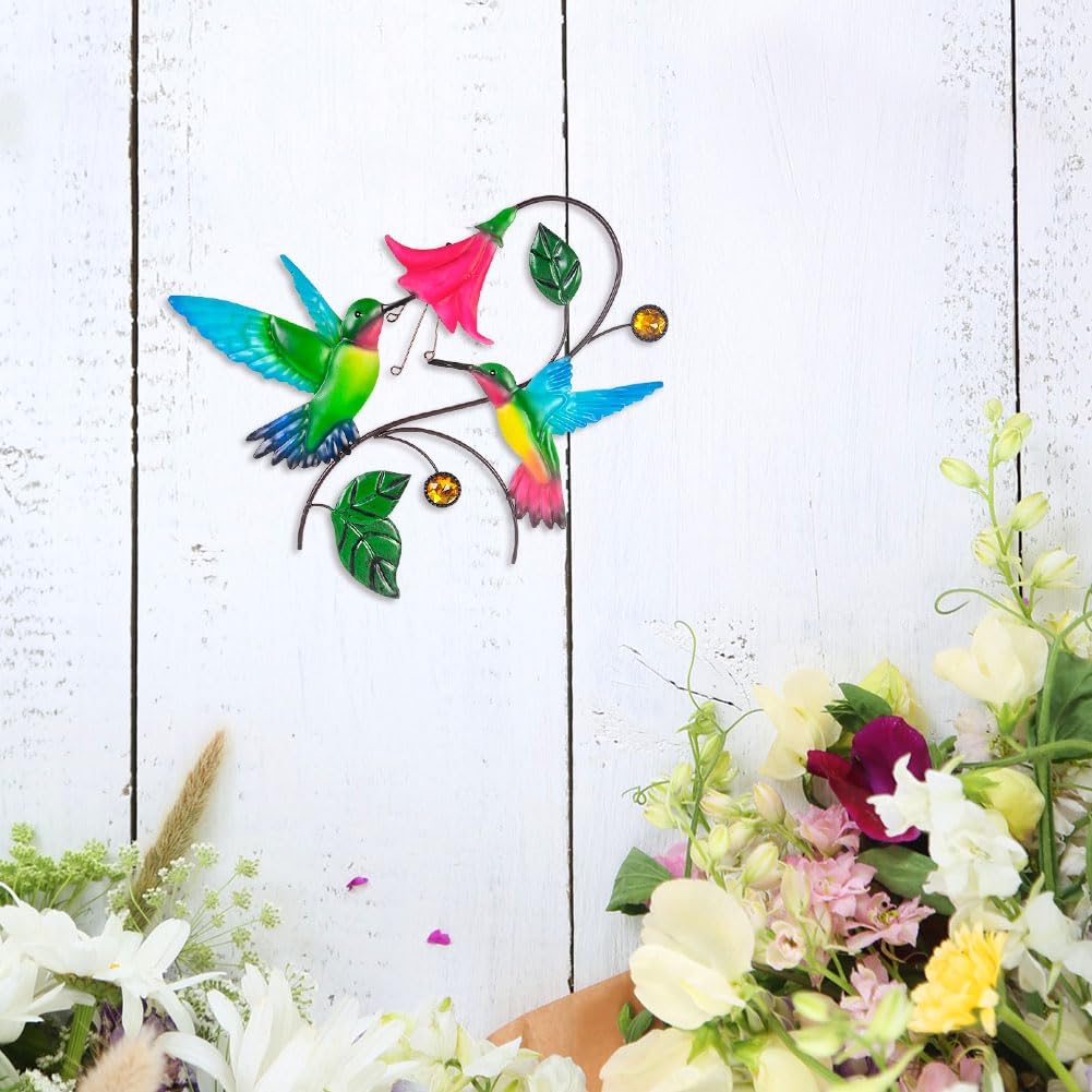 Metal Wall Art Hummingbird With Flower Decor M394734