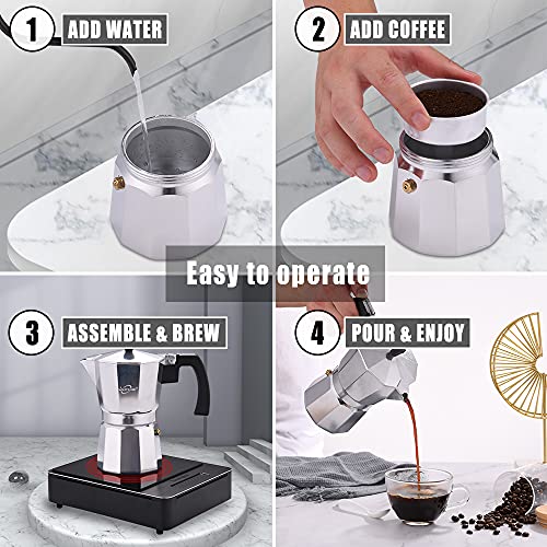 Stovetop Espresso Maker 6 Cup Moka Pot Aluminum Silver K8867
