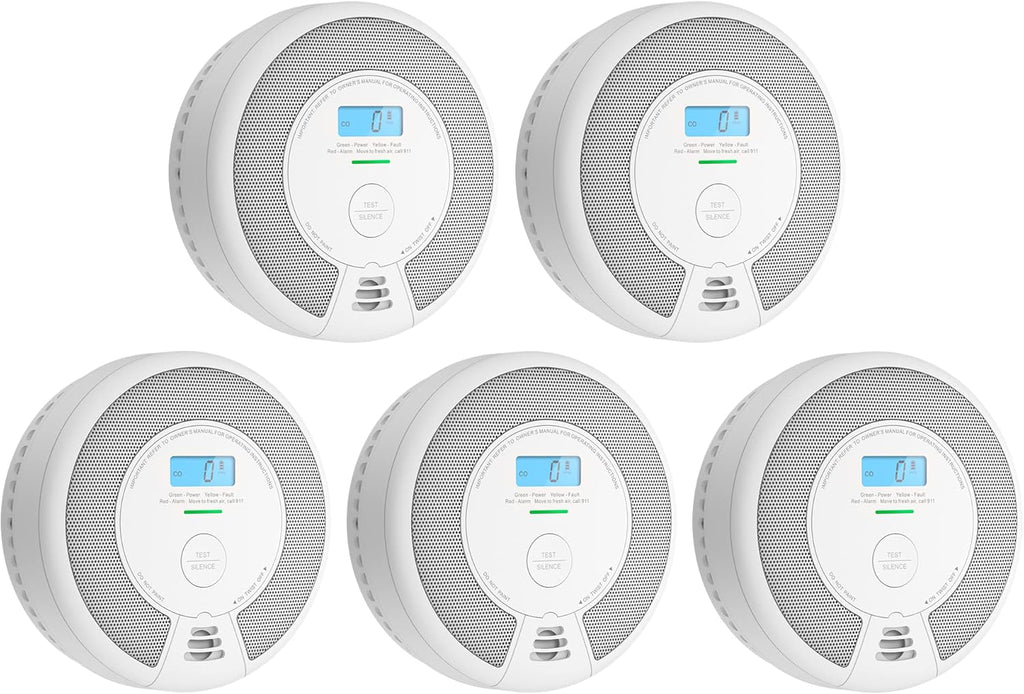 10-Year Battery Smoke and Carbon Monoxide Detector Alarm with LCD Display, Dual Sensor, 5-Pack D12331
