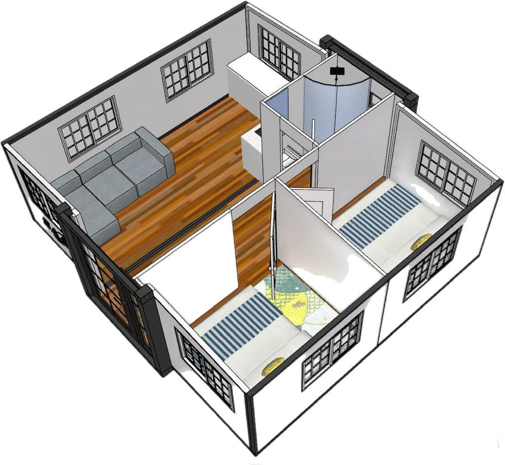 19 x 20 FT Expandable Prefab House with 1 Bathroom, 2 Rooms & 1 Kitchen R451067