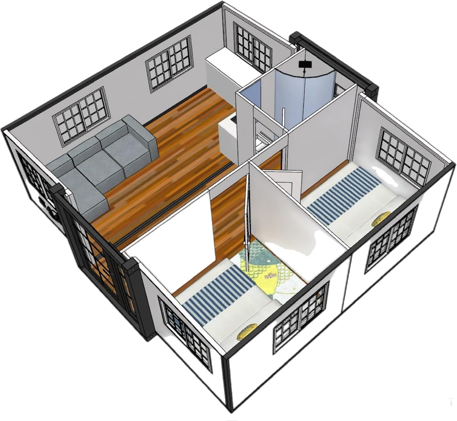 19 x 20 FT Expandable Prefab House with 1 Bathroom, 2 Rooms & 1 Kitchen R451067