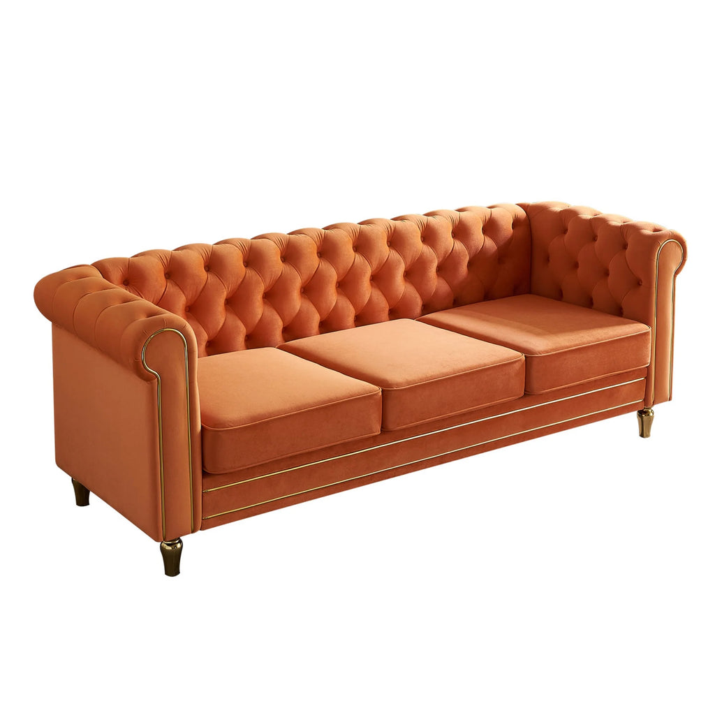 Orange Velvet Sofa 84.65 inch I784