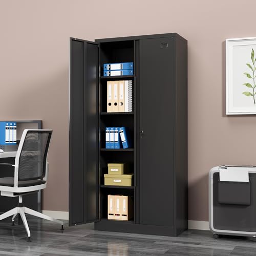Black 71 inch Metal Storage Cabinet with 2 Doors and 4 Adjustable Shelves Z152