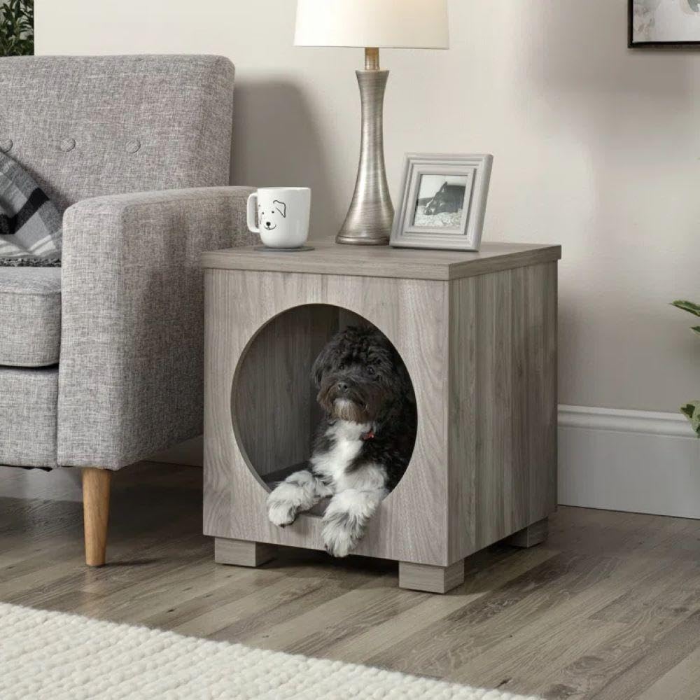 Light Walnut Pet Bed Side Table Combo V75793