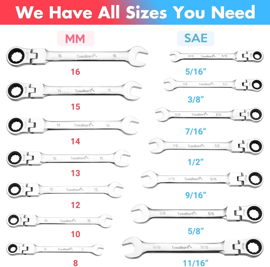 14-Piece Ratcheting Combination Wrench Set, SAE & Metric, Cr-V Steel with Storage Bag S76611