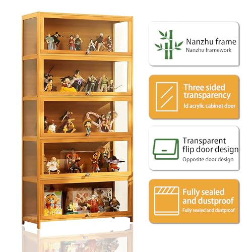5 Tier Bamboo Display Cabinet with Acrylic Glass Door F5771