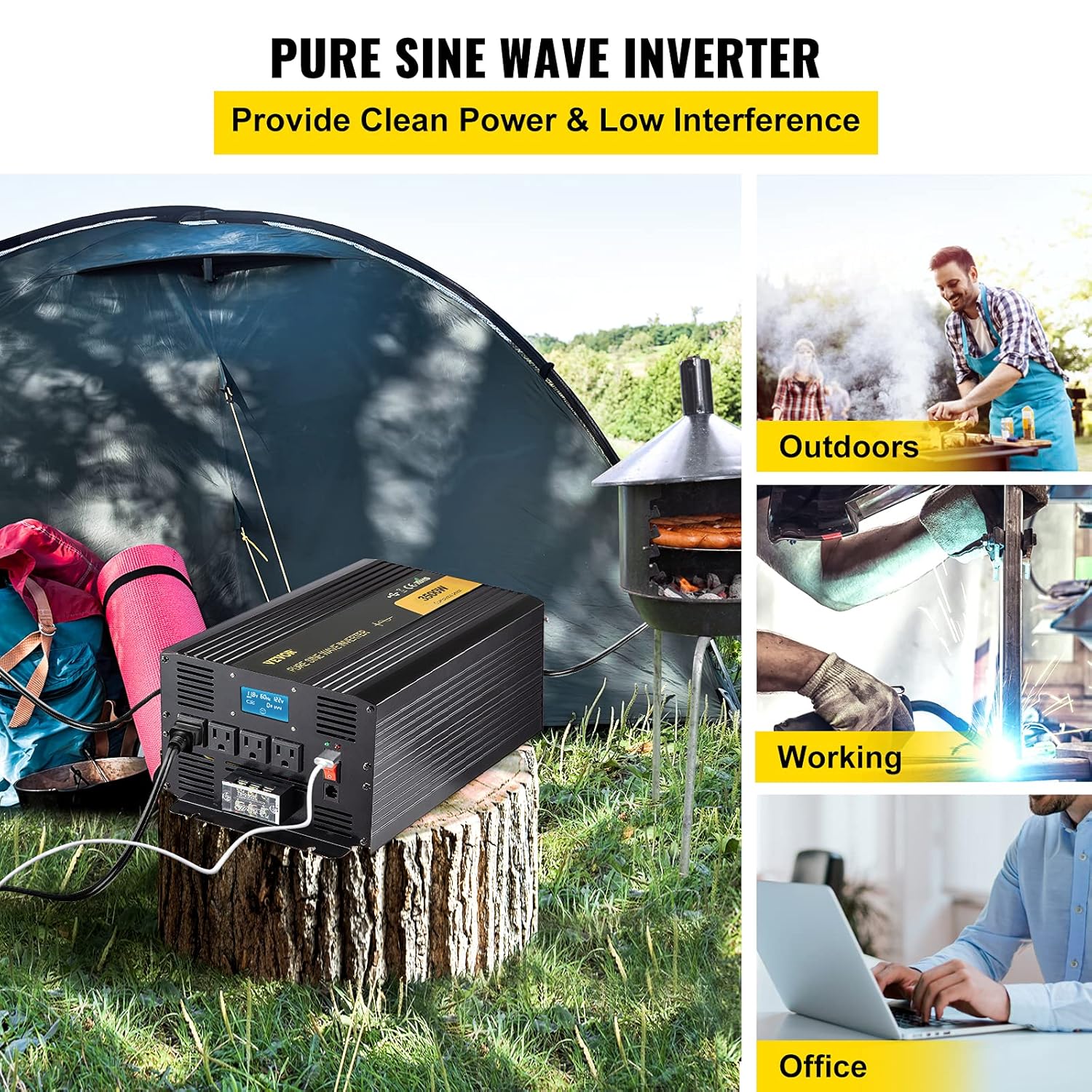 3500 Watt Pure Sine Wave Power Inverter, DC 12V to AC 120V, with USB Port LCD Display Remote Controller and AC Outlets R472839