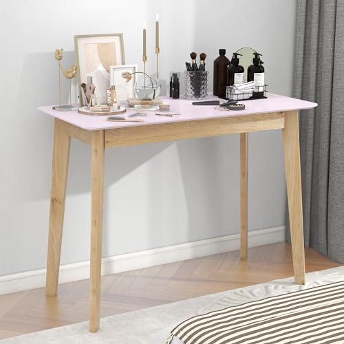 Pink Vanity Desk with Solid Rubber Wood Legs T587894