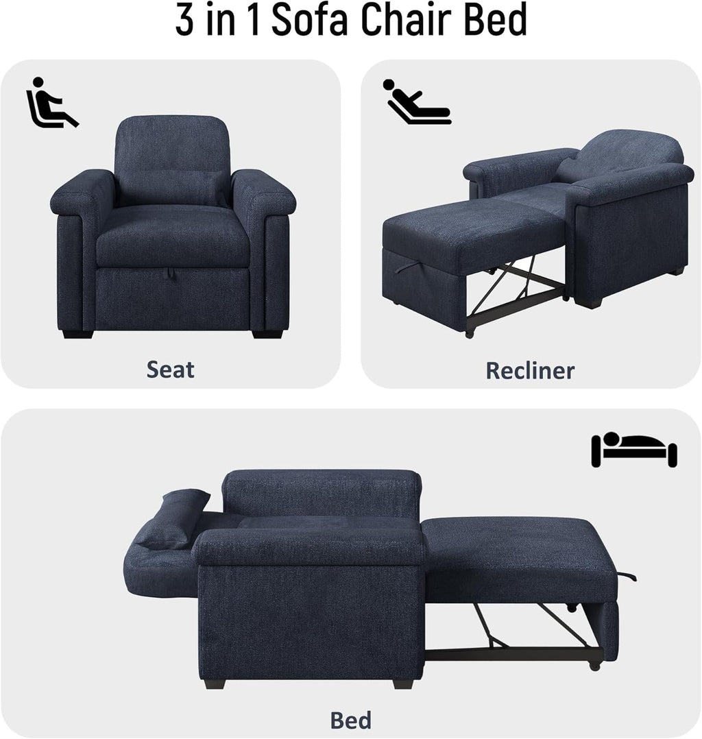 Dark Blue 3 in 1 Convertible Sleeper Chair Sofa Bed with Pillow H6376