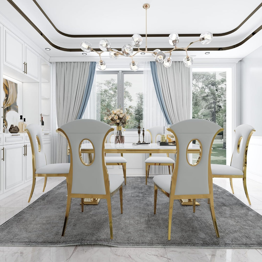 White and Gold 72" Dining Table with Double X-Base M510009