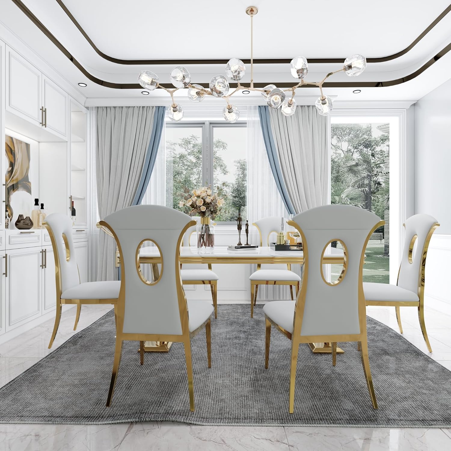 White and Gold 72" Dining Table with Double X-Base M510009