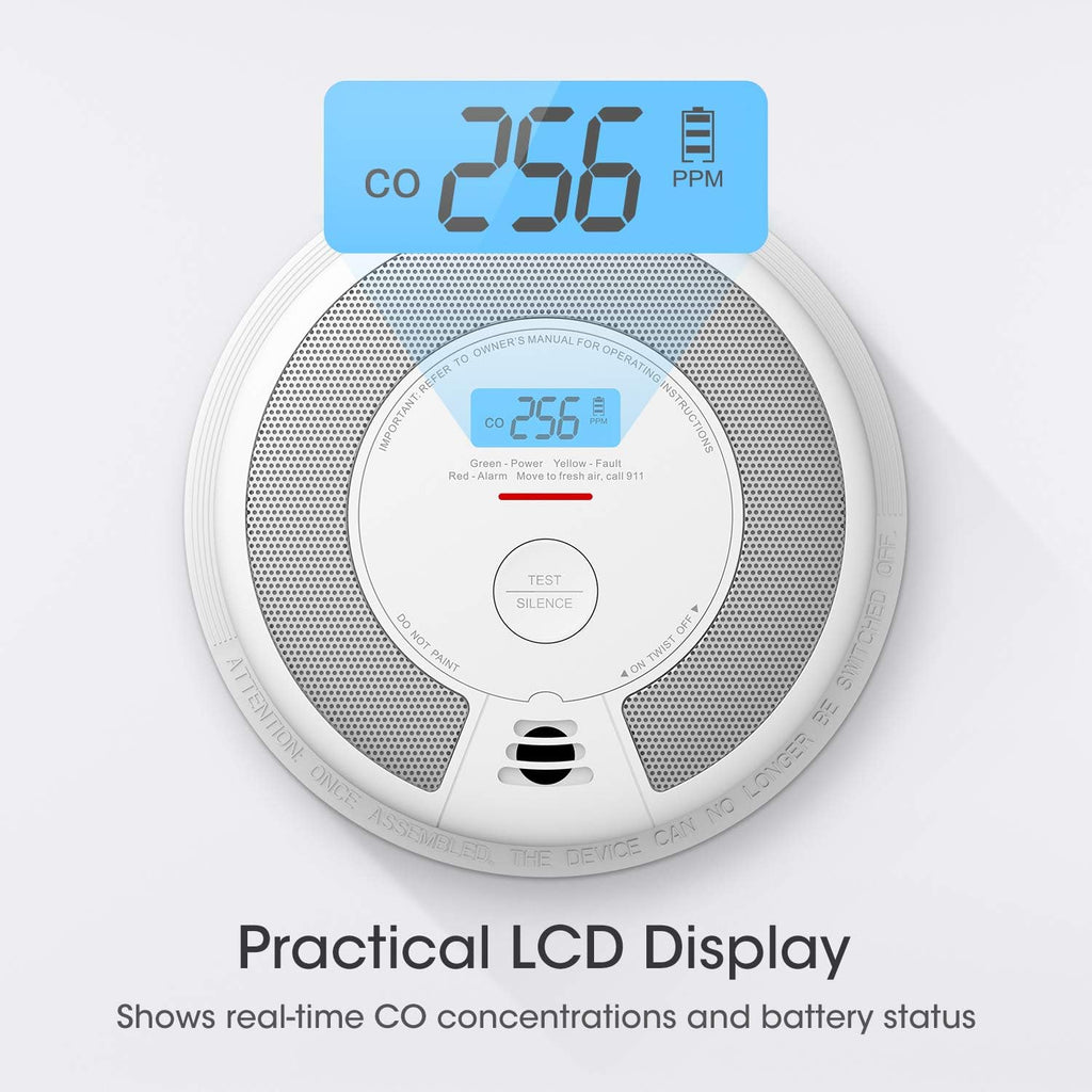 10-Year Battery Smoke and Carbon Monoxide Detector Alarm with LCD Display, Dual Sensor, 5-Pack D12331