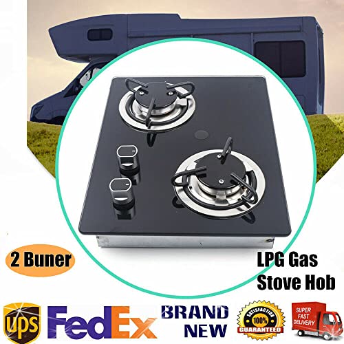 2 Burner Built-In RV Cooktop Stove with Tempered Glass Stainless Steel A421