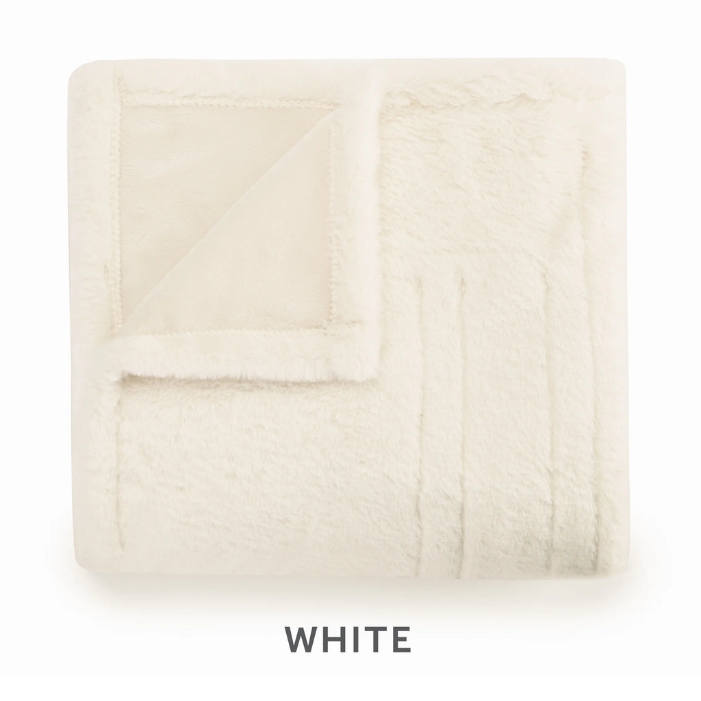 White Faux Fur Heated Electric Throw P924