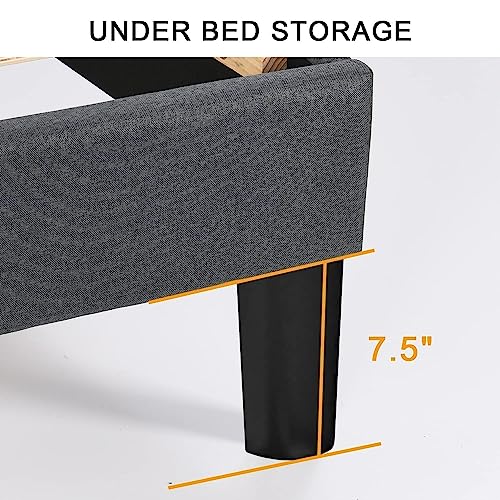 Grey Twin Size Upholstered Platform Bed Frame with Headboard F7953