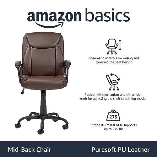 Black PU Padded Mid-Back Height Adjustable Office Desk Chair with Armrest H321