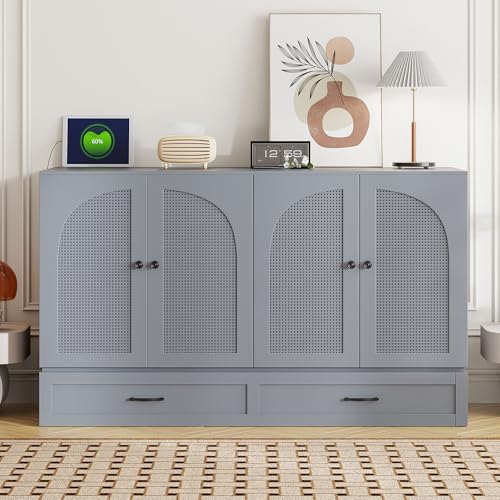 Queen Size Murphy Bed Cabinet Wall Bed with USB and Storage Drawer L14505