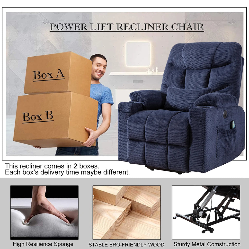 Blue Velvet Electric Power Lift Recliner Chair O809720