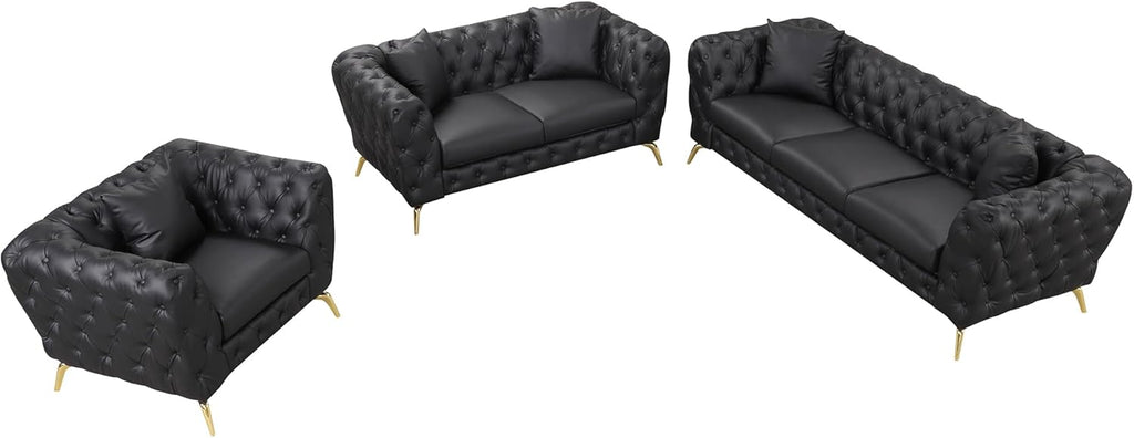 Black 3-Piece PU Upholstered Sofa Set with Metal Legs C316263