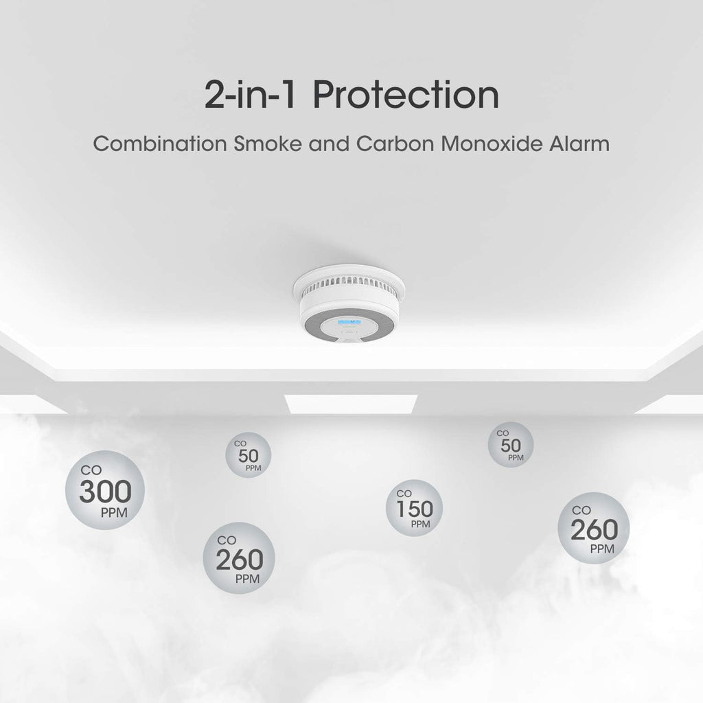 10-Year Battery Smoke and Carbon Monoxide Detector Alarm with LCD Display, Dual Sensor, 5-Pack D12331