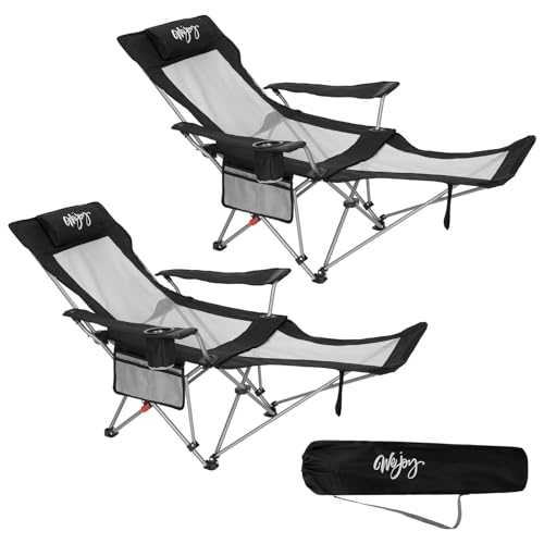 2-in-1 Reclining Camping Chair with Footrest Folding Lounge Chair with Adjustable Backrest U94600