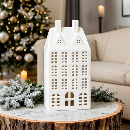 White Ceramic Christmas Village House with Lights G779
