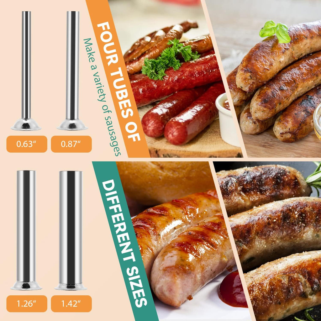 Manual Sausage Stuffer Stainless Steel Vertical Sausage Maker with 4 Sausage Tubes Meat Filler (2L) I449