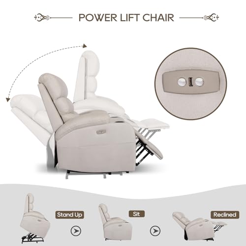 Cream Power Lift Recliner Chair with Massage and Heat Y87689