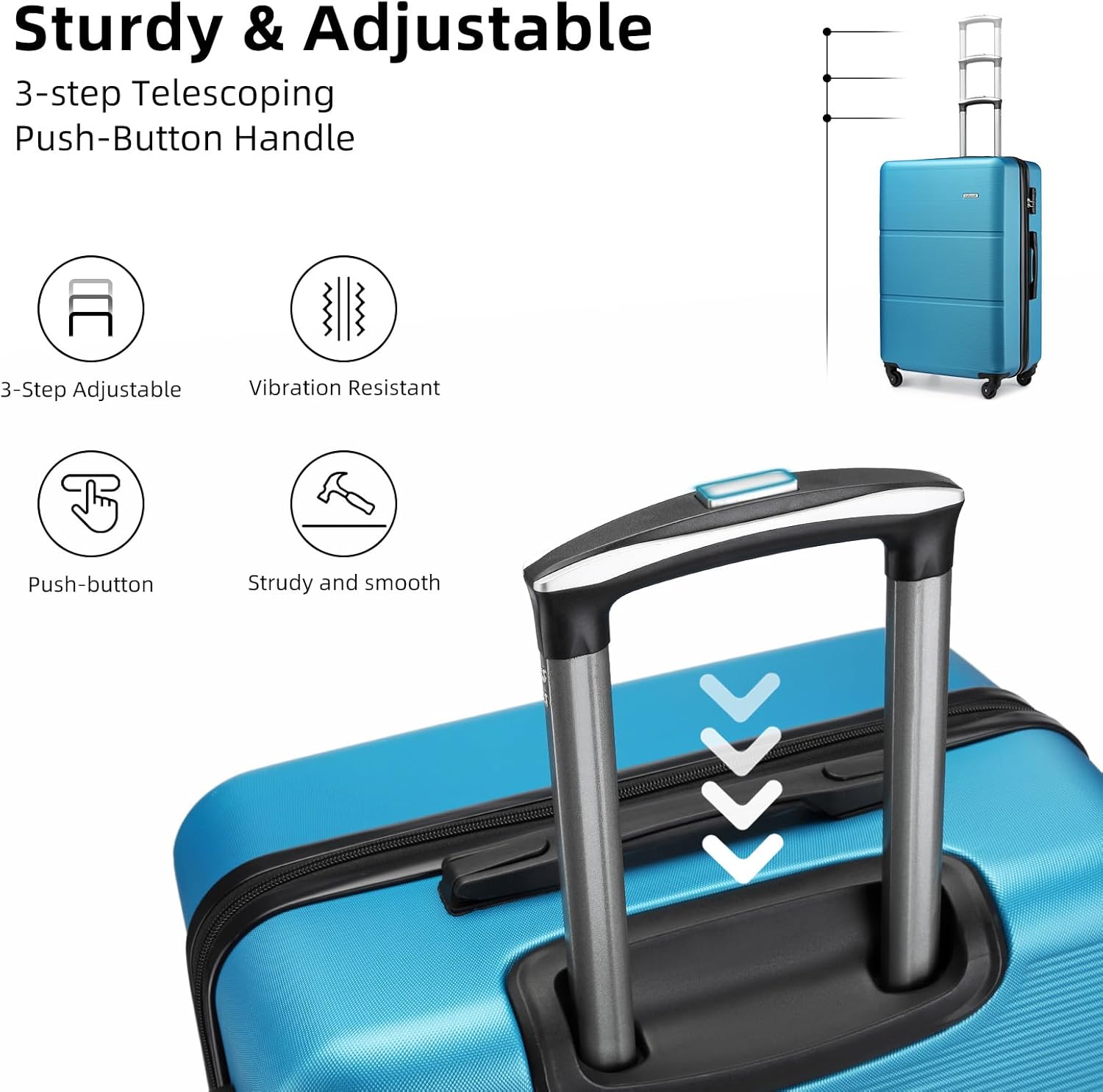 Blue 3 Piece Expandable ABS Suitcase Set with Travel Bag S42718