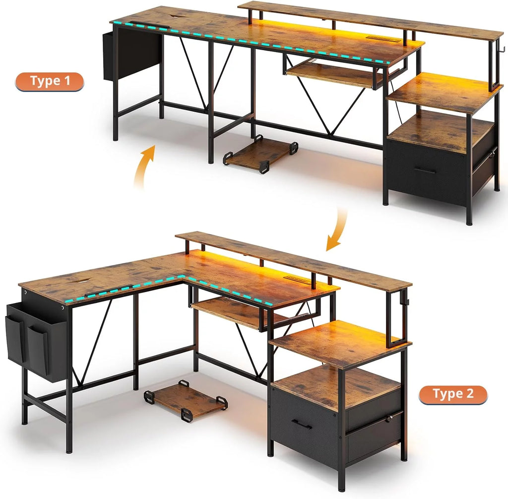 Reversible Corner Office Desk with Storage P2965