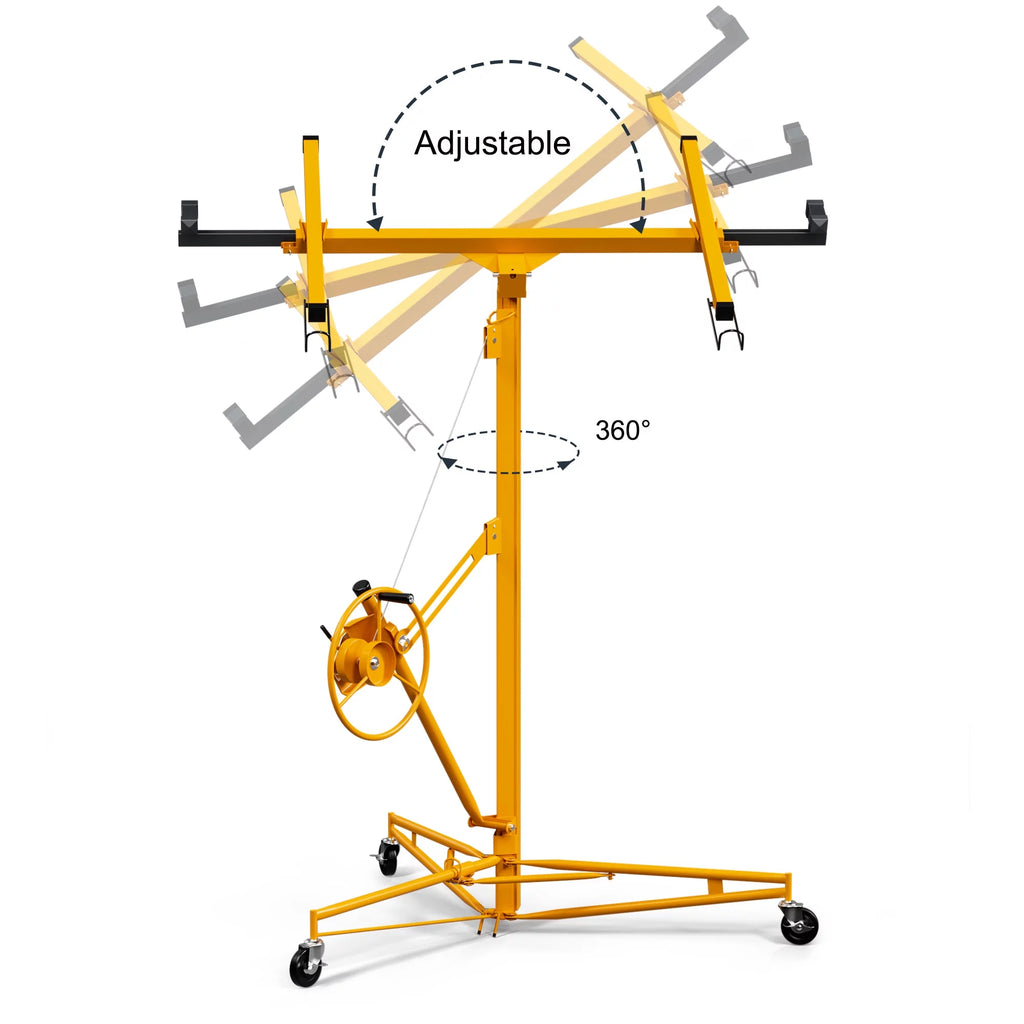 11FT Drywall Rolling Lifter Panel Hoist Jack Tool, Steel, 150lb Capacity, Yellow O81873