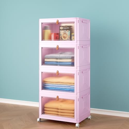 4 Tier Stackable Plastic Storage Bins with Lid and Wheels, 23 QT, Grey J41516