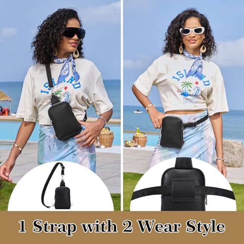 Small Crossbody Sling Bag Vegan Leather Fanny Pack (Retro Black) H96824
