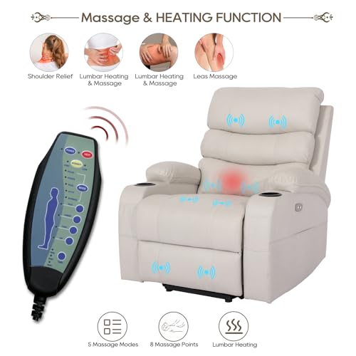 Cream Power Lift Recliner Chair with Massage and Heat Y87689