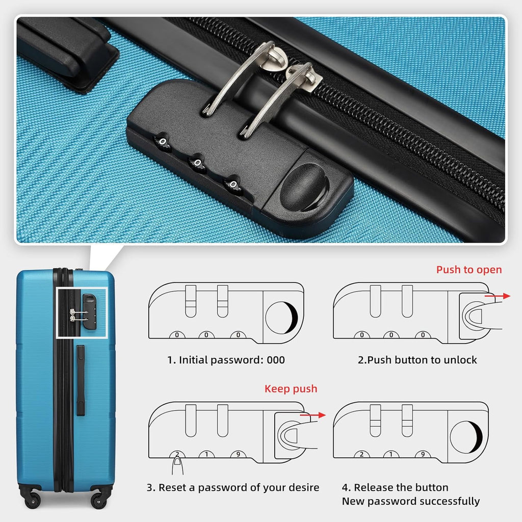 Blue 3 Piece Expandable ABS Suitcase Set with Travel Bag S42718