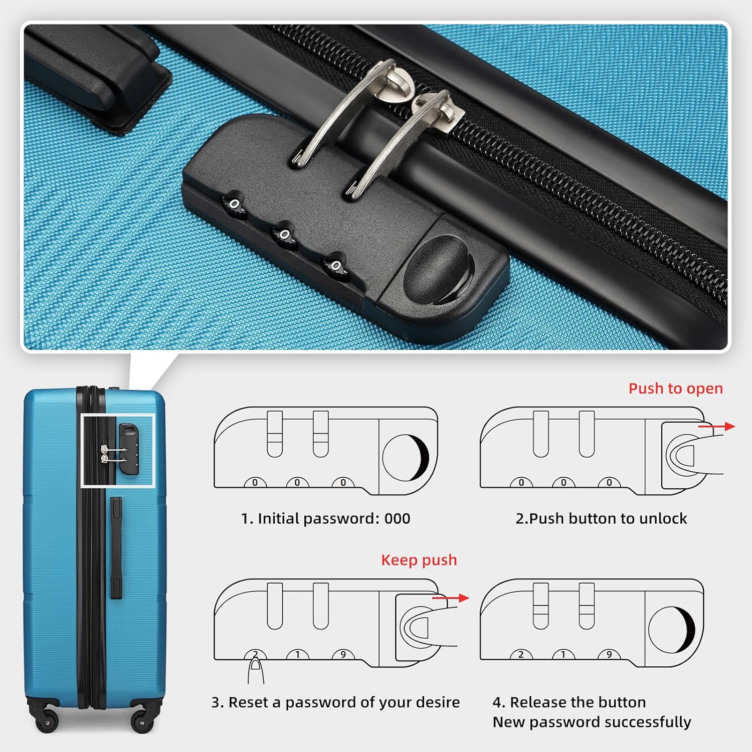 Blue 3 Piece Expandable ABS Suitcase Set with Travel Bag S42718