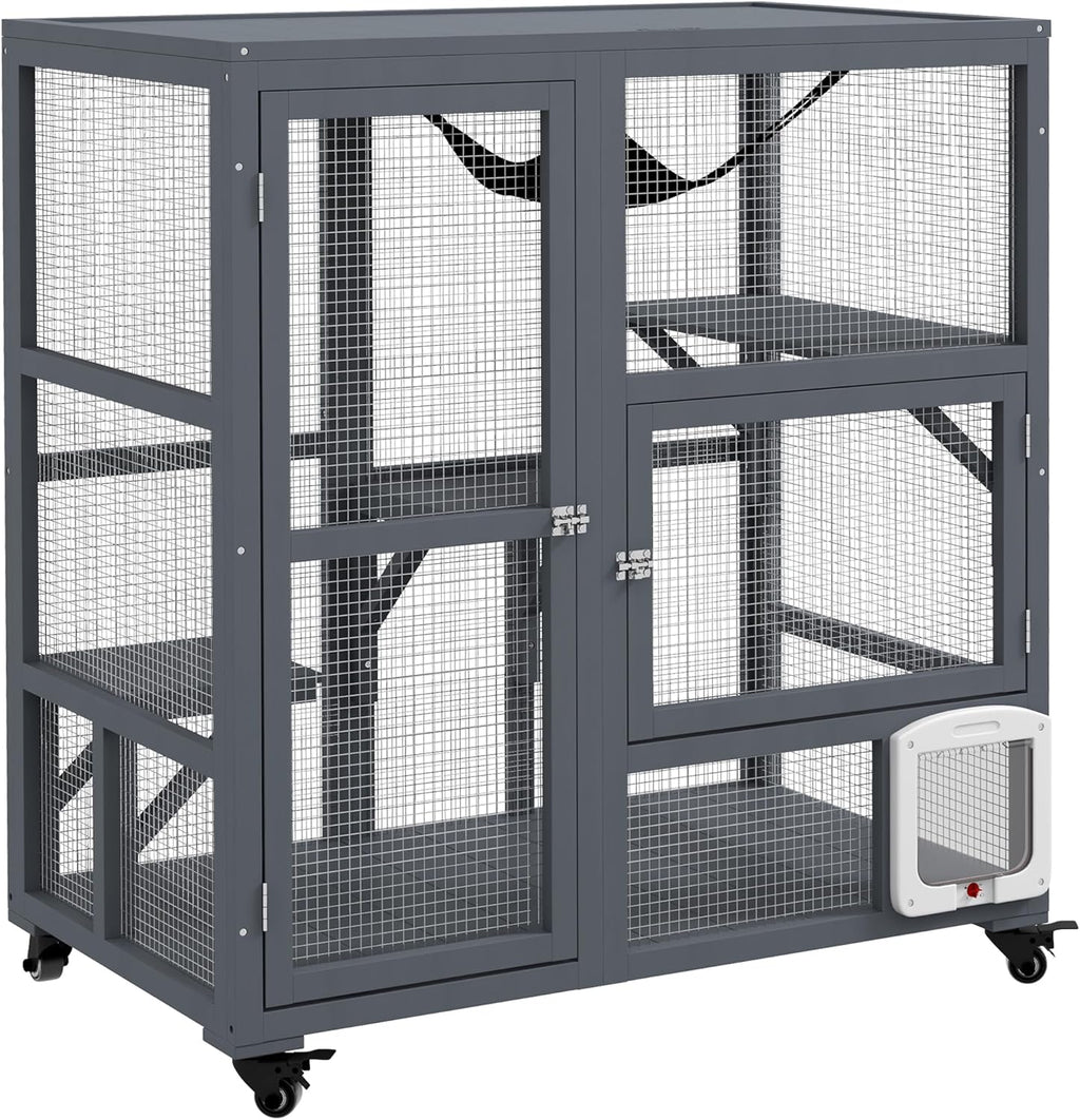 Grey Large Wooden Cat Enclosure with Roof H870