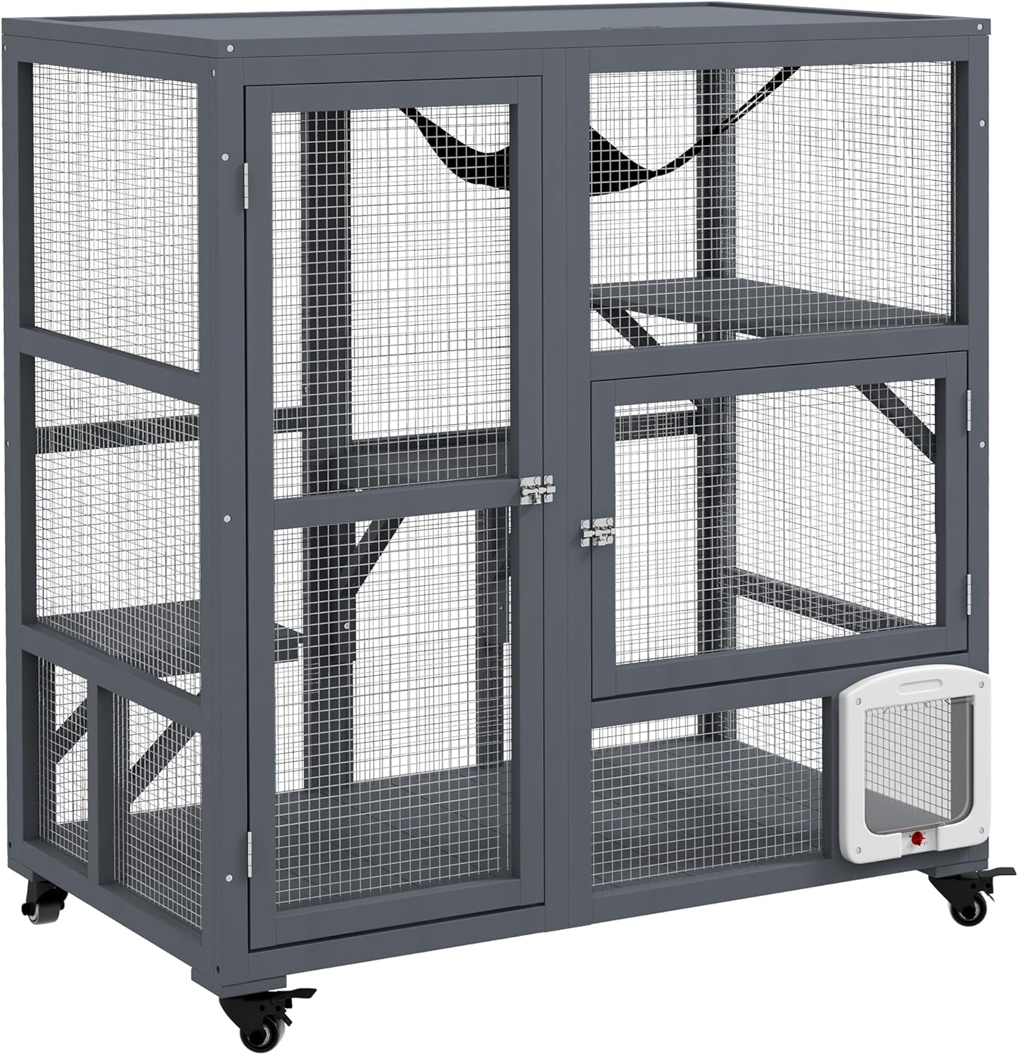 Grey Large Wooden Cat Enclosure with Roof H870