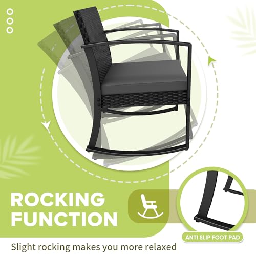 Black 3 Piece Resin Outdoor Bistro Set with Cushions and Table I727
