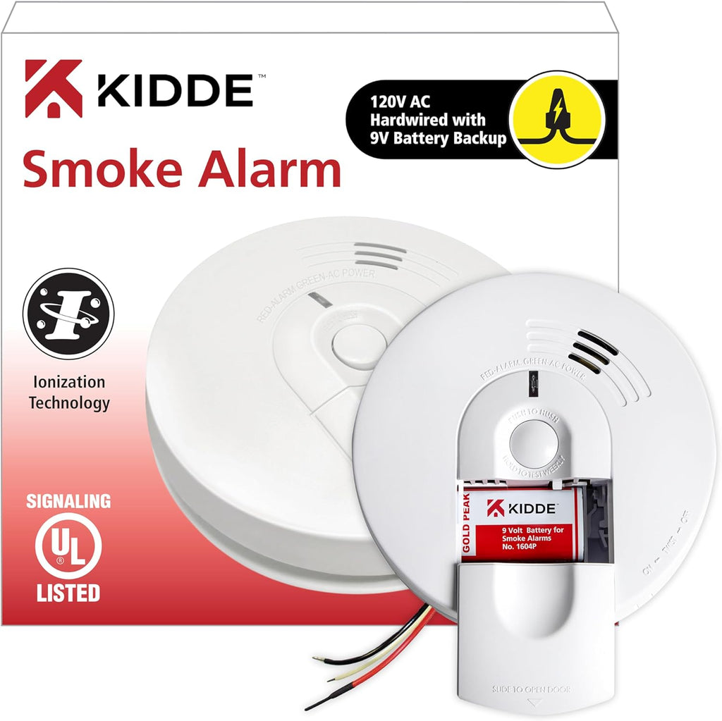 White AC Hardwired Smoke Detector Alarm with 9V Back up and Front Load Battery Door L5470