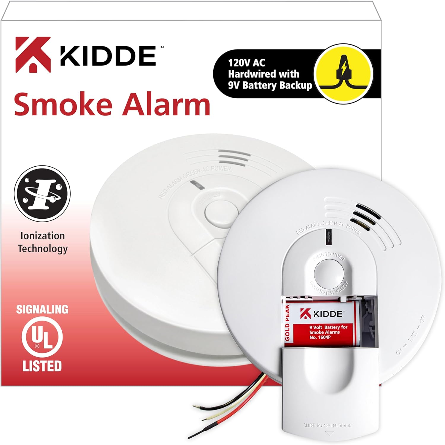 White AC Hardwired Smoke Detector Alarm with 9V Back up and Front Load Battery Door L5470
